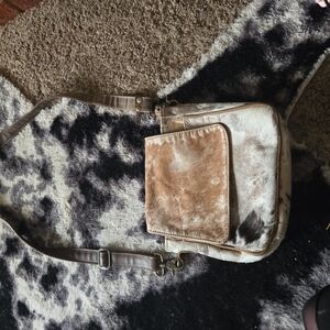 Brown and White Leather Crossbody Bag